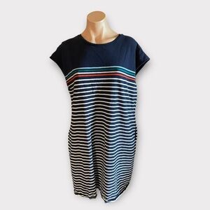 Boden Women’s 14 Long Navy Blue Striped Leah Jersey T-Shirt Dress